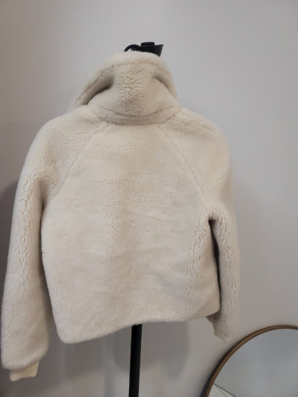 J Crew Sherpa Zip Up Bomber Jacket Cream Faux Shearling Fleece Womens Xs - Picture 5 of 7